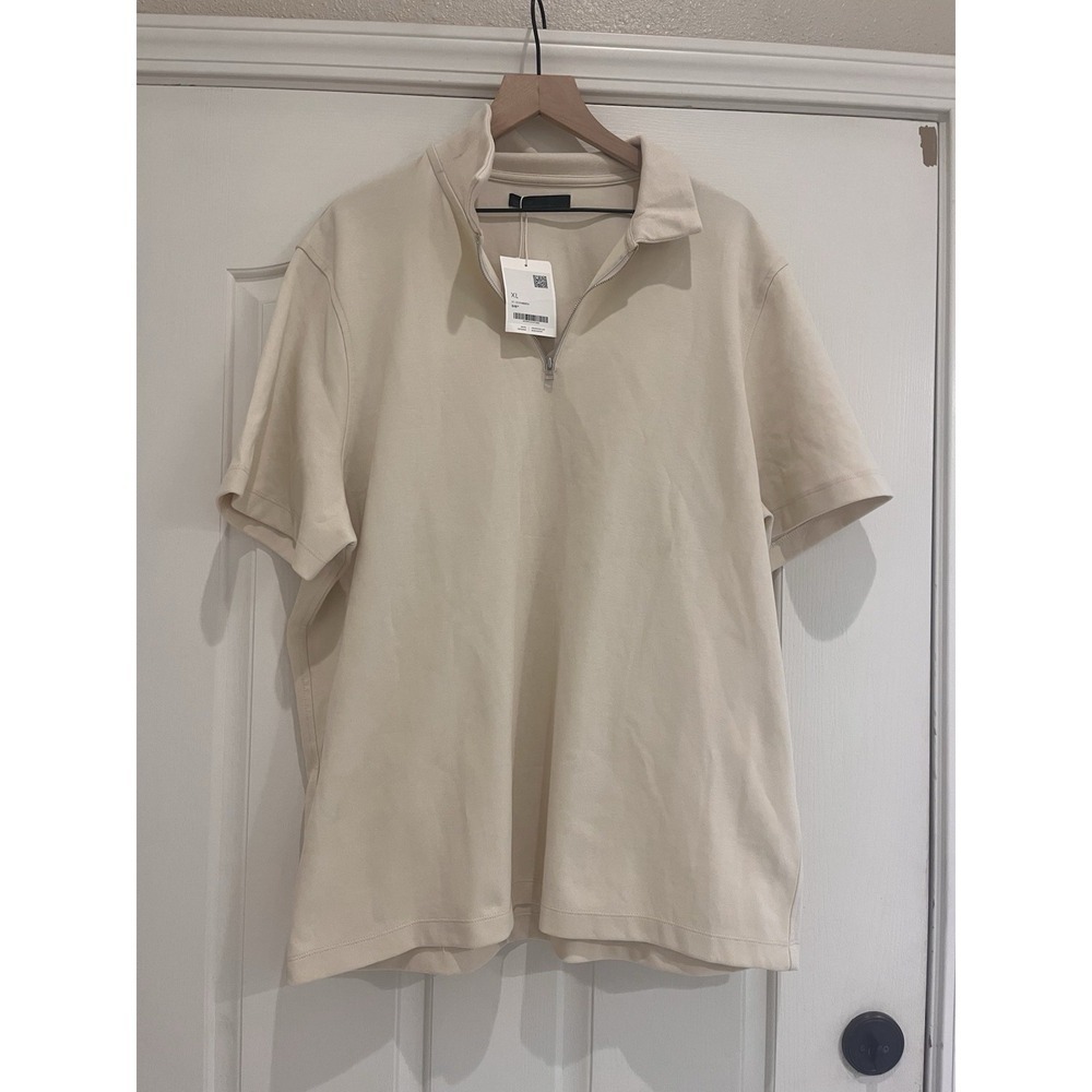 NWT OAK + FORT Capsule Athleisure Minimalist 1/4 Zip Polo Men XL Birch Beige